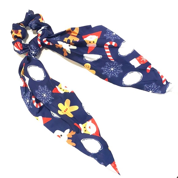 Christmas Holiday Scarf Scrunchie Ponytail Holder 2 in 1 Santa Can… - Picture 2 of 7